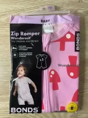 BONDS WONDERSUIT ZIP ROMPER Mushrooms PINK New SIZE 0