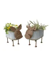 [Willow & Silk] Set of 2 Nested Garden Cow Planters in Galvanised/Rust