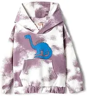 [Koton] Baby Boys Dinosaur Printed Hoodie Tie-dye Patterned Kangaroo Pocket Ear Applique Detail Sweatshirt, Multicolour (Mix)