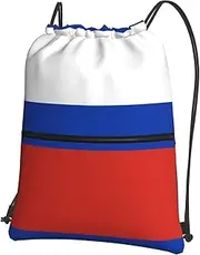 EdWal Russian Flag Print Drawstring Backpack Gym Bags Sports Bags With Zipper Pocket For Travel Swimming Beach, Black, One Size