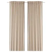 TRYSTÄVMAL curtains, 1 pair, beige/white/floral pattern with heading tape, 145x250 cm