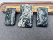 3 Black Gray Polished Gemstone Pendants Beads Rectangular Artisan Wire Wrapping