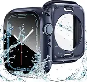 Goton 2 in 1 Waterproof Case for Apple Watch Series 9 8 7 Screen Protector 45mm, 360 Protective Glass Face Cover Hard PC Bumper + Back Frame for iWatch Accessories 45 mm