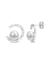 Rina Limor Silver White Sapphire 7.5-8mm Pearl Open Wave Earrings NoSize NoColor