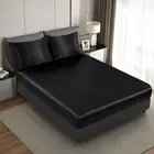 Silk Satin Black Twin Fitted Sheet, Deep Pocket Fitted Sheet Only, Breathable...