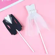 mdgfge 10Pcs Bridal Shower Glitter Cupcake Toppers White Tulle Dress Black Tuxedo Wedding Dress Cupcake Toppers Picks Cake Decor for Bridal Shower Wedding Bride to Be Engagement Party