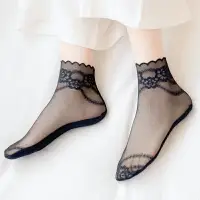 在飛比找樂天市場購物網優惠-黑色鏤空蕾絲襪子女花邊短襪淺口網紗透明中筒棉底腳面透明絲襪