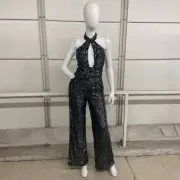 ANTHROPOLOGIE Sequin Halter Jumpsuit Women's Size 4 Carbon