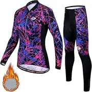 [LMKIJNB] Womens Cycling Jersey Long Sleeves Set Bicycle Clothing Sportswear Biking Suit Tights Winter Thermal Fleece Moisture Wicking UV Protection 3D Gel Padded MTB Outdoor Windproof CV01,A,3XL