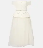 [Self-Portrait] Self-Portrait Bridal sequined bow-detail peplum midi dress AU 10 white