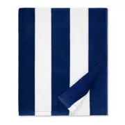 Large Beach Towel Oversized - Cotton Velour 35 x 70 Inch Blue Grey Striped Te...