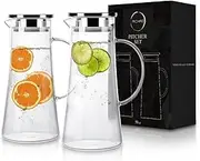RICHRO Glass Pitcher Set with Lid and Spout - Heat Resistant Borosilicate Glass Carafe - 1.5 Liter - Clear - Modern - Round - Good for Coffee, Juice, Beverage, Iced Tea, Water Carafe