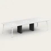 Recess 6 Seat Desk | Office Desk | Office Workstation, White/White / No Power / Angled