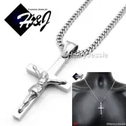 20"Stainless Steel 3mm Silver Cuban Curb Chain Necklace JESUS Cross Pendant*P62