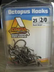 25 Addya Saltwater Octopus Bait Fish Hooks Reversed 2X / A600-BN Black Size 2/0