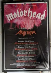 Vintage 1990s Motorhead w/ Anthrax 60 x 40 Concert Original Giant Subway Poster