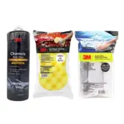 3M Set Chamois Auto Care+Car Sponge+Microfiber Detailing Cloth 3 pc For Washing