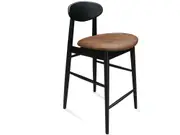 Oliver Mid Century Design Barstool - Black American Oak - Upholstered Seat - Tan
