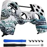 eXtremeRate The Great Wave Patterned Custom Faceplate Cover, Replacement Front Housing Shell Case Compatible with ps4 Slim Pro Controller JDM-040/050/055 - Controller NOT Included
