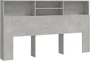 vidaXL Headboard Cabinet Indoor Bedroom Bed Backboard Bookcase Home Organiser Shelf Rack Furniture Accessory Concrete Grey 180x19x103.5 cm