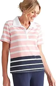 [Noni B] Womens - Tops - Summer - Polo Shirt/Tshirt - Pink Cotton - Short Sleeve - Length Regular - Nectar Striped - Office Wear - Work Clothes