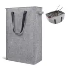 Slim Laundry Hamper Handles Collapsible Laundry Basket Thin Dirty Heather Grey