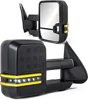 Power Heated Towing Mirrors Compatible for 1999-2002 Chevrolet Silverado, GMC Sierra 1500/2500/3500 w/Sequential Turn Signal,Dotted white running lights Side View Mirror-Black