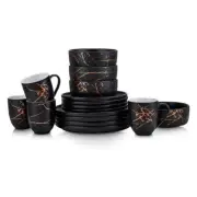 STONE LAIN Dinnerware Set 32-Pcs Porcelain Black/Gold Splash (Service-For-8)