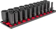 TEKTON 1/2 Inch Drive Deep 6-Point Impact Socket Set, 31-Piece (8-38 mm) with Rails | SID92105