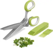 5-Blade Herb Cutter Scissors with Safety Cover, Cleaning Comb - Green Colour ...