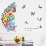 Removable Wall Decal Stickers Colourful Floral Feathers Butterfly Wall Decor