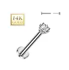 Princess Cut 14K Gold Threadless Push-in Labret 18 GAUGE, Flat Back Stud.