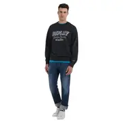 Replay Mens Crew Fleece Sweat Replay Denim Logo Black