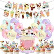 Rainbow Ice Cream Party Set Summer Theme Party Supplies Birthday Banner Latex Balloons Cake Cupcake Toppers Baby Shower Birthday Party Decor