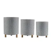 Melrose Iron Metal Planter with Geometric Design and Wood Legs (Set of 3)
