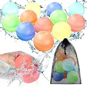 CloudValley Reusable Water Balloons, 12 Pcs Non-Magnet Self-Sealed Quick Fill Beach with Mesh Bag, Latex-Free Silicone Splash Bomb, Outdoor Pool, Summer Bath Party Game