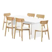 Oikiture 1.8m Dining Table and Chairs Wooden Furniture Set of 7 Natural & White