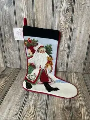 Lynn Haney Handicraft Holly Gathering Santa Needlepoint Christmas Stocking NEW