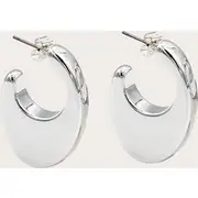 Silver Crescent Chunky Hoop Earrings, Silver