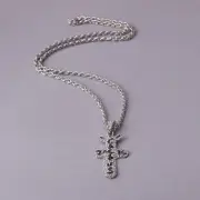 West&month Cross necklace, hip-hop full diamond Cactus.Jack pendant Silver