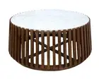 MORGAN ROUND COFFEE TABLE WHITE MARBLE TOP WITH OAK BASE OCCASIONAL TABLE