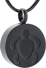 KETIME Carved Turtle Round Stainless Steel Memorial Urn Jewelry Loss of Pet Keepsake Pendant for Cremation Ashes Necklace