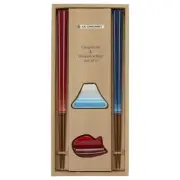 Le Creuset Chopsticks & Chopstick rest Pair Set Cherry Red Marine Blue Japan NEW
