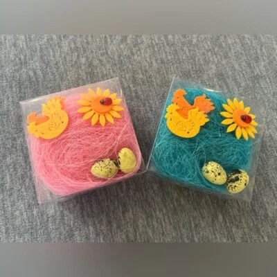 Easter basket craft grass pink blue holiday felt DIY two boxes colorful spring