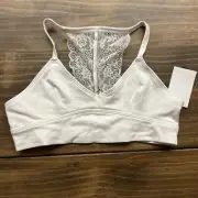 MAIDENFORM Girls M Bralette Bra White Lace Back Cotton Spandex NEW RH4360
