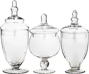Home Essentials & Beyond Apothecary Jars with Lids Set of 3 Candy Jars for Candy Buffet, Glass décor, Laundry Room, Potpourri, and Bathroom