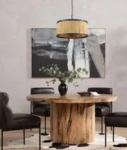 BARRIQUE: Retro Interior Large Drum Wood Pendant Lights Natural Timber
