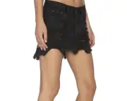 One Teaspoon Skirt Womens Denim Jean Cut Off Distressed Mini Size 22 Black NEW