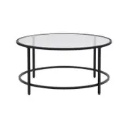 Ihomdec Round Coffee Tables Metal Frame With Top Tempered Glass Black/transparent