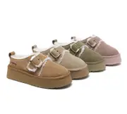 EVERAU® UGG Slippers Sheepskin Wool Adjustable Buckle Ankle Platform Tobias - Caribou / AU Ladies 9 / AU Men 7 / EU 40